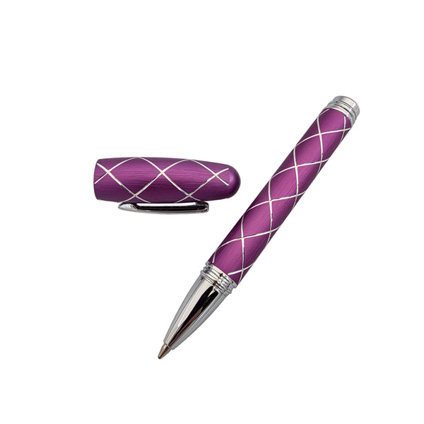 Padrino Brève Diamond Ballpoint Pen - Brushed Aluminum - Purple