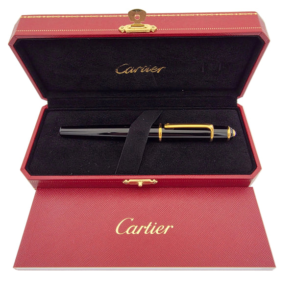 Cartier Diabolo Black Resin Rollerball Pen w/ Gold Trim – Brand New (ST180001)
