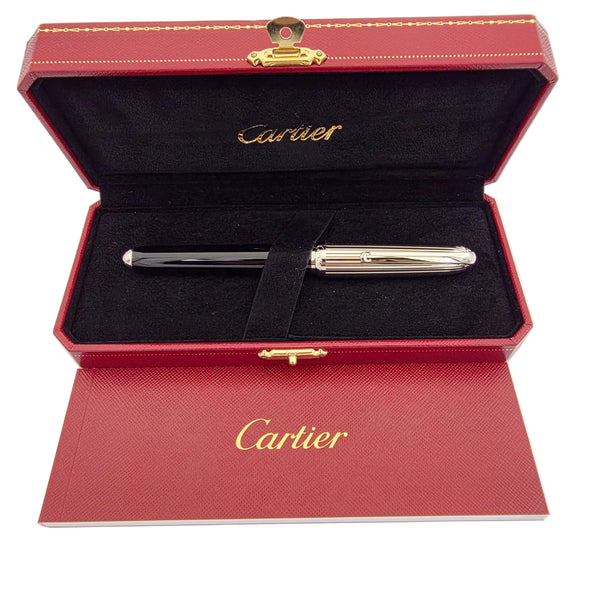 Louis Cartier Godrons 18kt Gold Black/Palladium Medium Fountain Pen - NEW