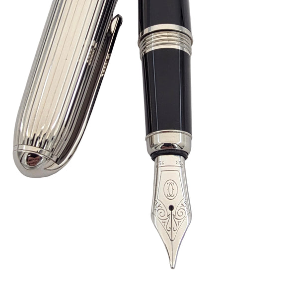 Louis Cartier Godrons 18kt Gold Black/Palladium Medium Fountain Pen - NEW