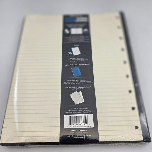 Filofax Black Refillable Notebook 9 14" x 7 1/4" (B115901U)
