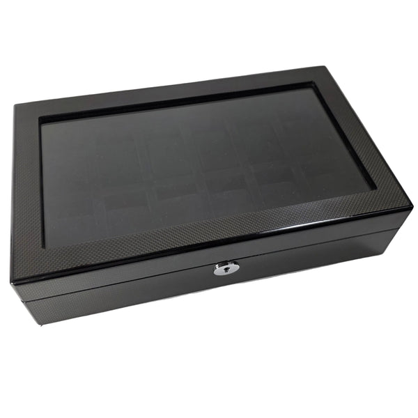 Luxury Carbon Fiber locking watch box - holds 12 watches
