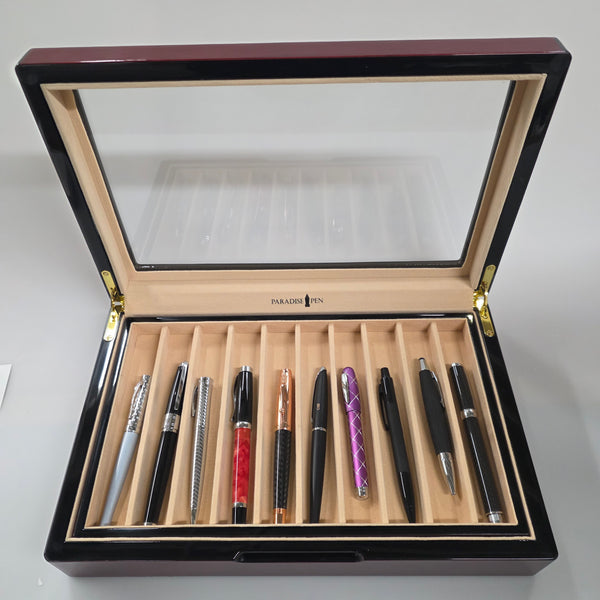 Paradise Pen Teak Wood 20-Pen Display Case Chest - 2-Tier Suede Lined Box