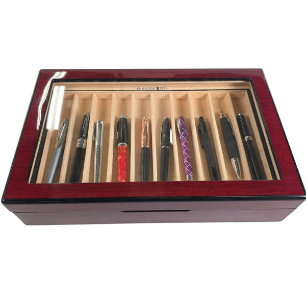 Paradise Pen Teak Wood 20-Pen Display Case Chest - 2-Tier Suede Lined Box