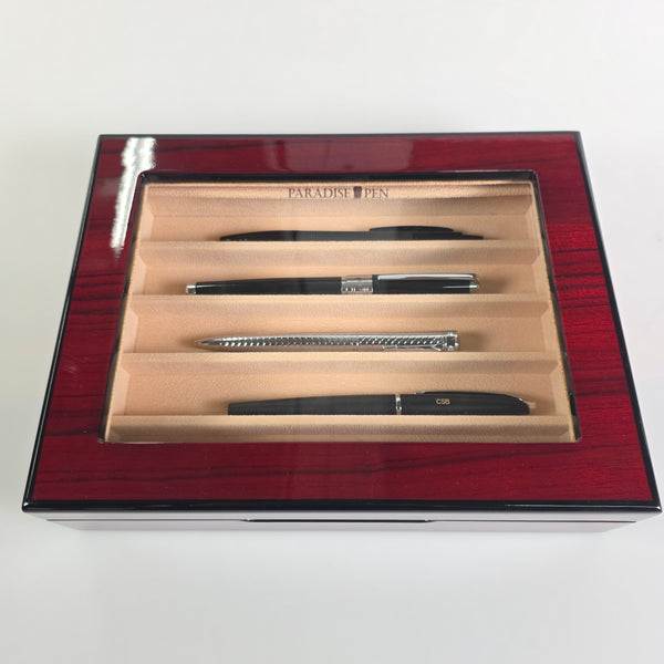 Paradise Pen Teak Wood 5-Pen Display Case Chest - Suede Lined Box