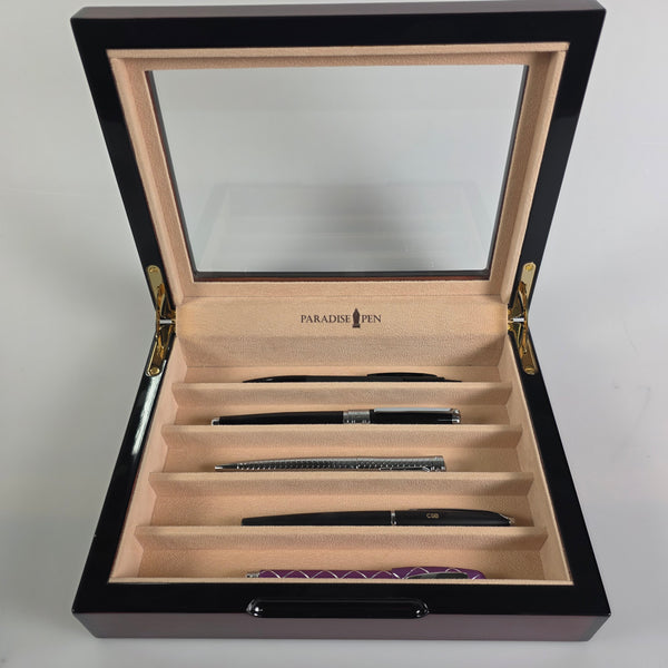 Paradise Pen Teak Wood 5-Pen Display Case Chest - Suede Lined Box