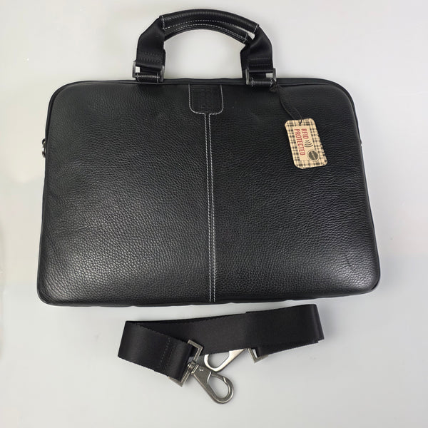 Boconi Sleeve Briefcase Black Lester with Khaki Interior RFID