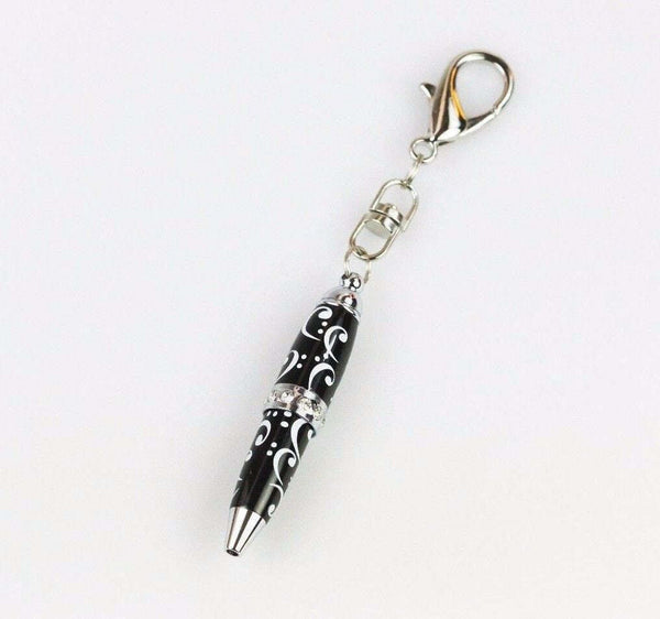 Padrino Pixie Black Clef Note Print Crystal Keychain Carabiner Ballpoint Pen