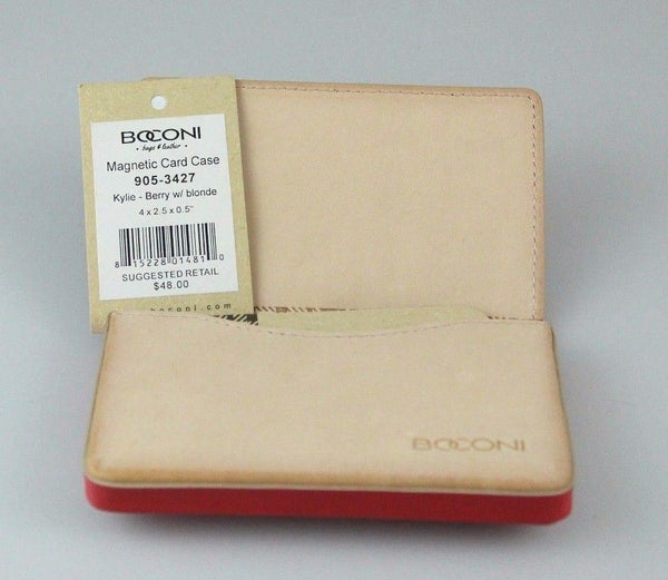 Boconi Leather Magentic Kylie Berry w/Blonde RFID Card Case (905-3427) New!