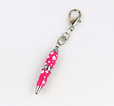 Padrino Pixie Pink Polka Dot Print Crystal Keychain Carabiner Ballpoint Pen
