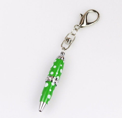 Padrino Pixie Green Polka Dot Print Crystal Keychain Carabiner Ballpoint Pen
