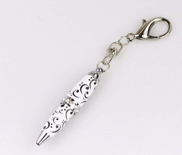 Padrino Pixie White Clef Note Print Crystal Keychain Carabiner Ballpoint Pen