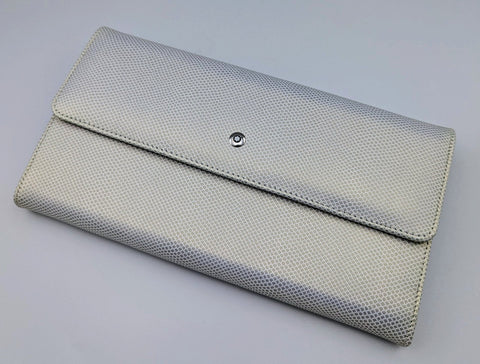 Montblanc La Vie de Bohème Wallet #101738 Ice White/Blue 6CC Flap & Coin Case