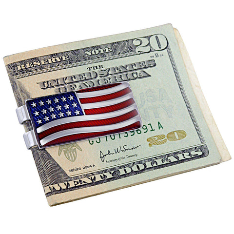 Patriot Deep-Etched, Lacquer-Filled American Flag Spring Steel Moneyclip New!