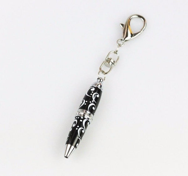 Padrino Pixie Black Clef Note Print Crystal Keychain Carabiner Ballpoint Pen