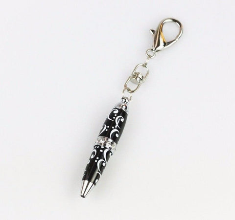 Padrino Pixie Black Clef Note Print Crystal Keychain Carabiner Ballpoint Pen