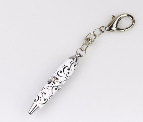 Padrino Pixie White Clef Note Print Crystal Keychain Carabiner Ballpoint Pen