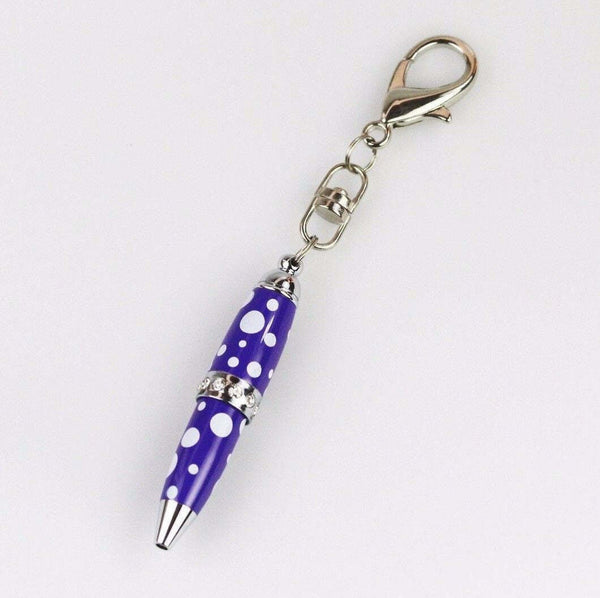 Padrino Pixie Purple Polka Dot Print Crystal Keychain Carabiner Ballpoint Pen