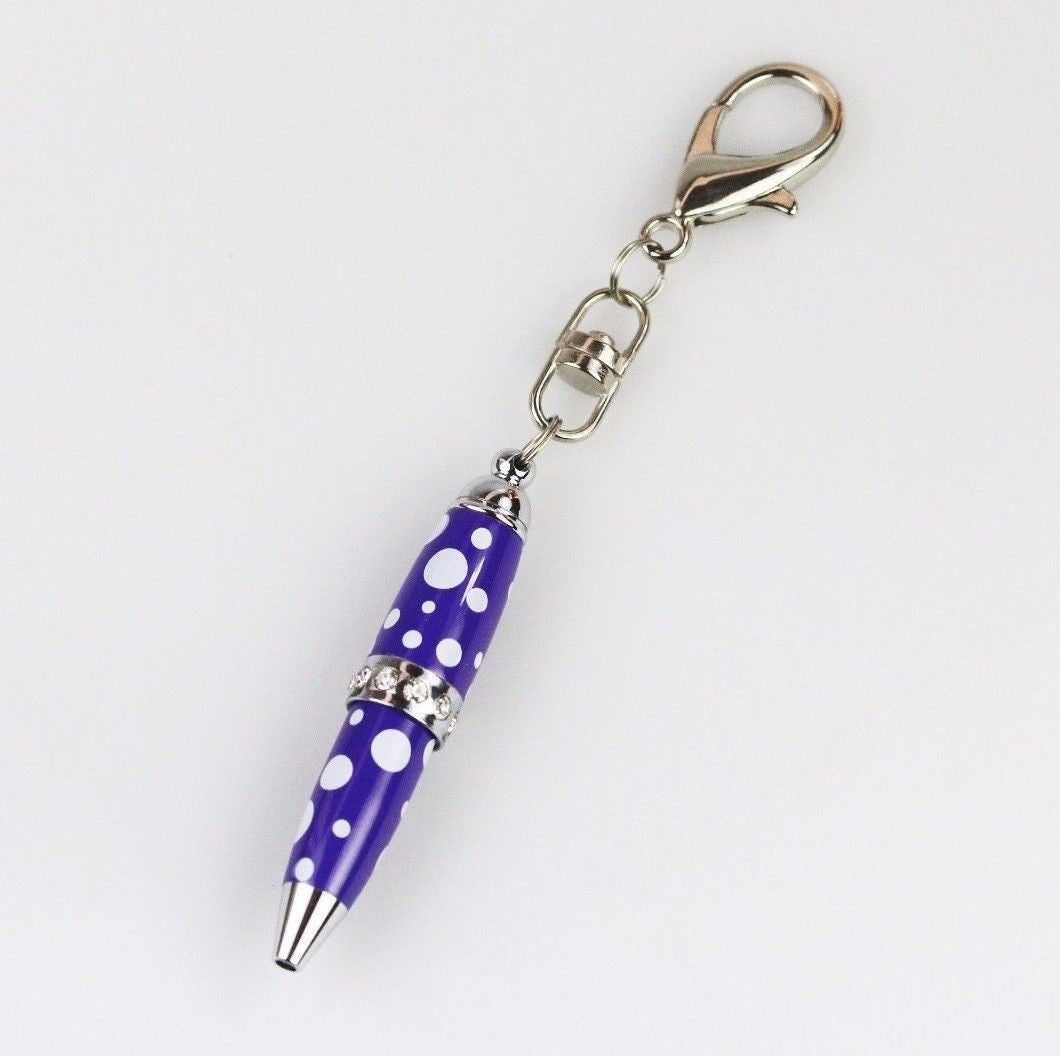 Padrino Pixie Purple Polka Dot Print Crystal Keychain Carabiner Ballpoint Pen