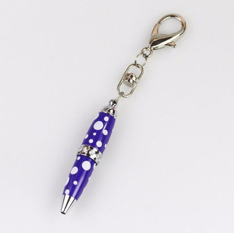 Padrino Pixie Purple Polka Dot Print Crystal Keychain Carabiner Ballpoint Pen