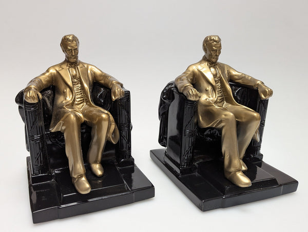 Lincoln in chair brass/black bookends by PM Craftsman #150B