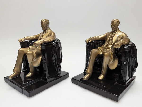 Lincoln in chair brass/black bookends by PM Craftsman #150B