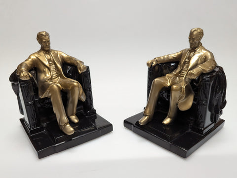 Lincoln in chair brass/black bookends by PM Craftsman #150B