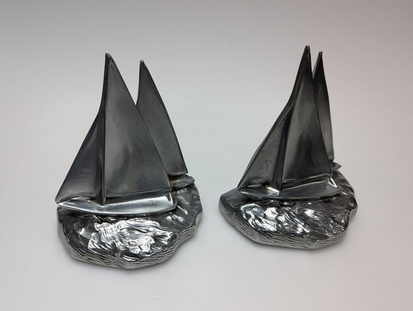 Twin sailboat silver bookends by PM Craftsman #64BS