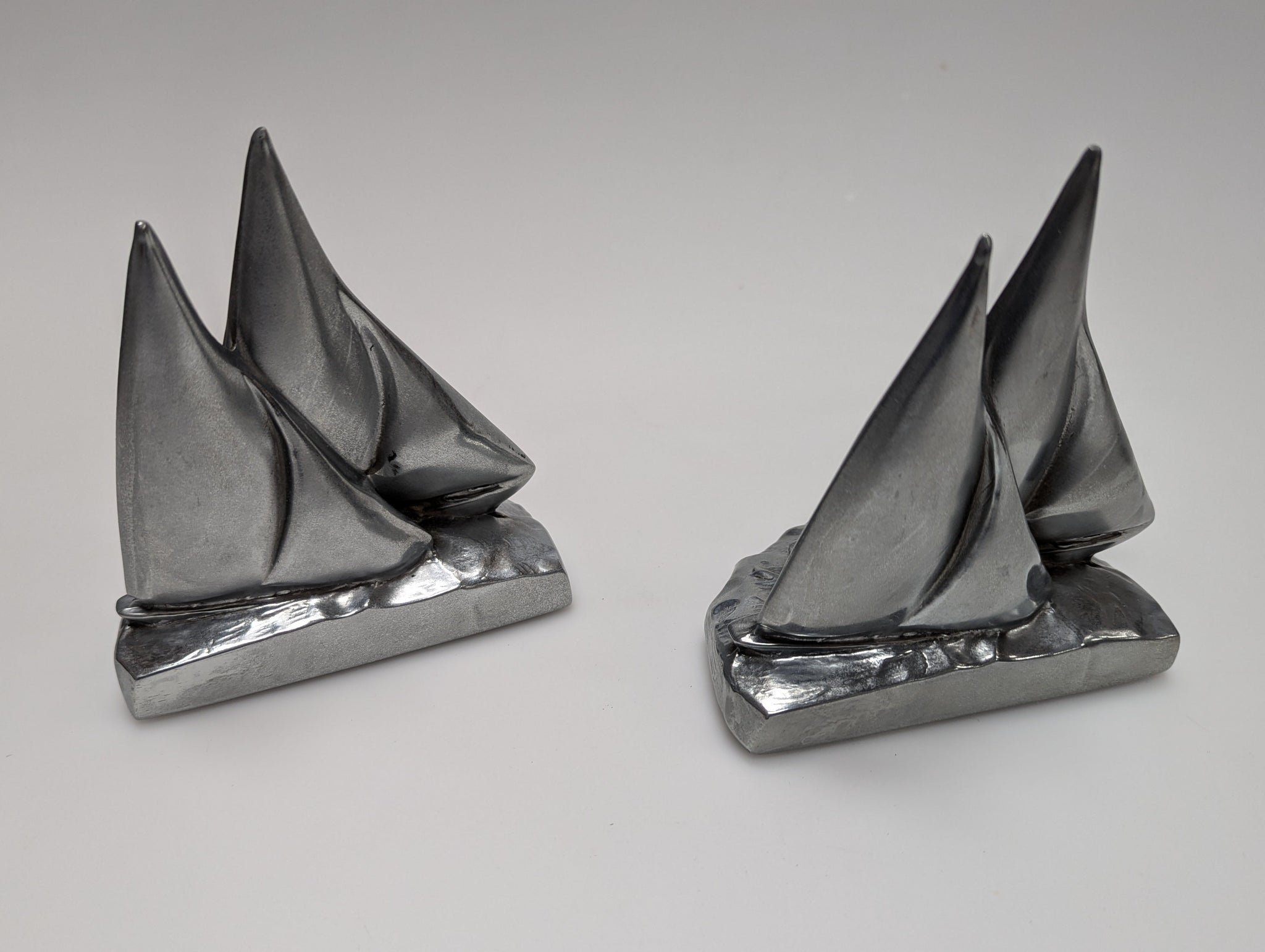 Twin sailboat silver bookends by PM Craftsman #64BS