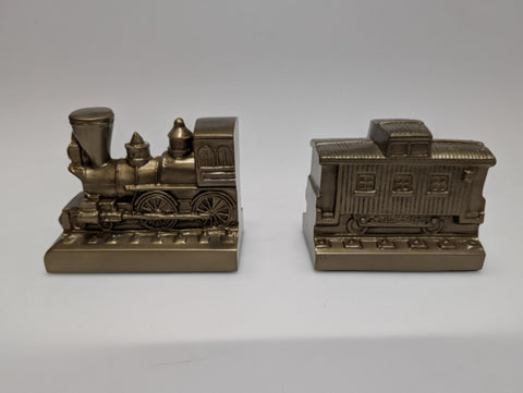 Train & caboose brass bookends by PM Craftsman #481B