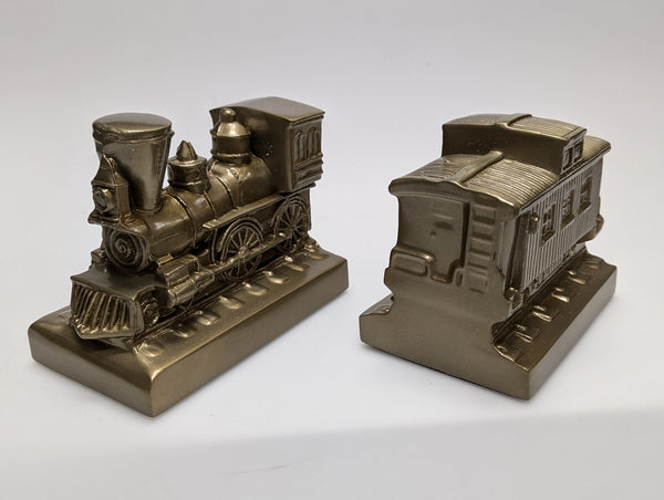 Train & caboose brass bookends by PM Craftsman #481B