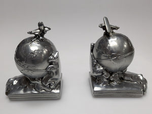 Flight Around the World Silver Bookends by PM Craftsman #300BS