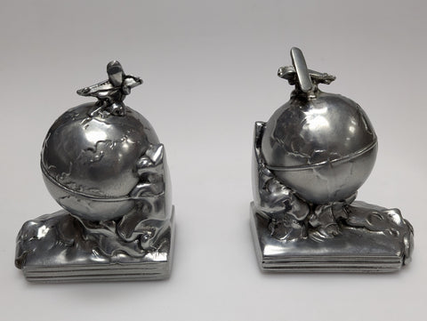 Flight Around the World Silver Bookends by PM Craftsman #300BS