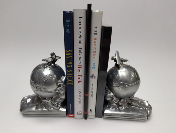 Flight Around the World Silver Bookends by PM Craftsman #300BS