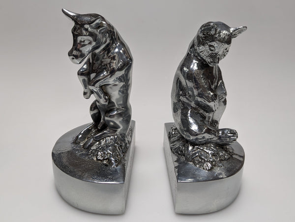 Bull and Bear silver bookends by PM Craftsman #168BS