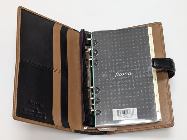 Filofax Taupe/Black Leather Personal Nappa Agenda/Planner #25136