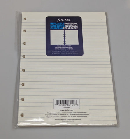 Filofax Refillable Notebook - A5 ruled paper refill #152008U