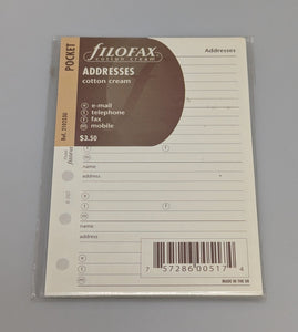 Filofax Pocket Addresses Cotton Cream Refill #210253