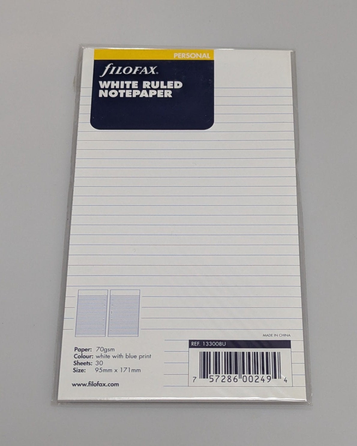 Filofax Personal White Ruled Notepaper Refill #133008