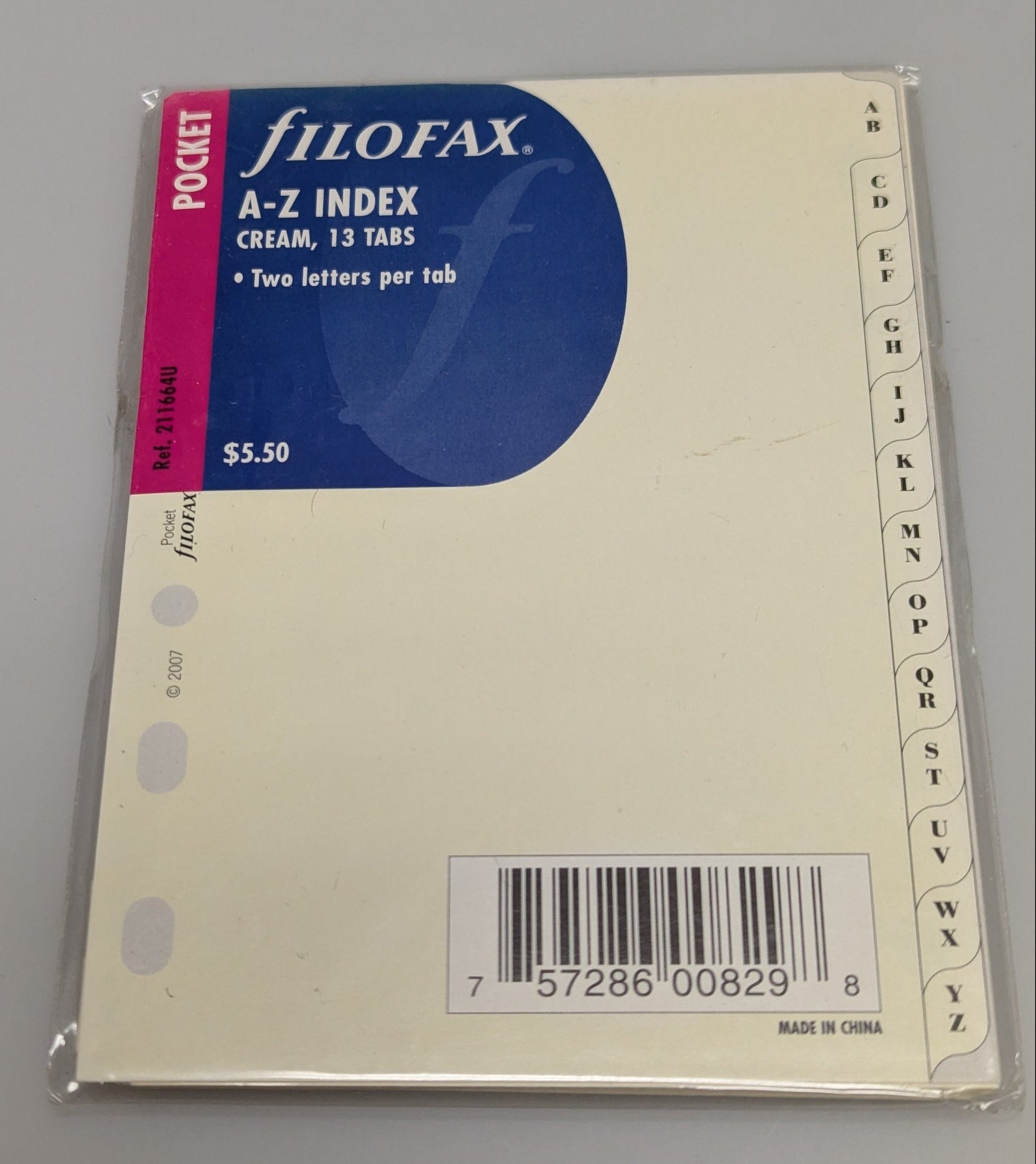 Filofax Pocket A-Z Index Cream 13 Tabs, Two Letters Per Tab #211664