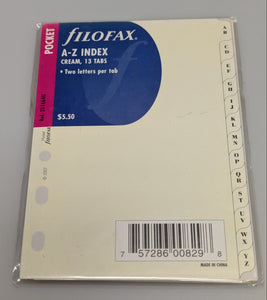 Filofax Pocket A-Z Index Cream 13 Tabs, Two Letters Per Tab #211664