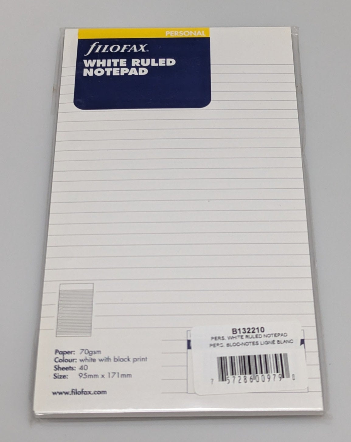 Filofax Personal White Ruled Notepad Refill #132210