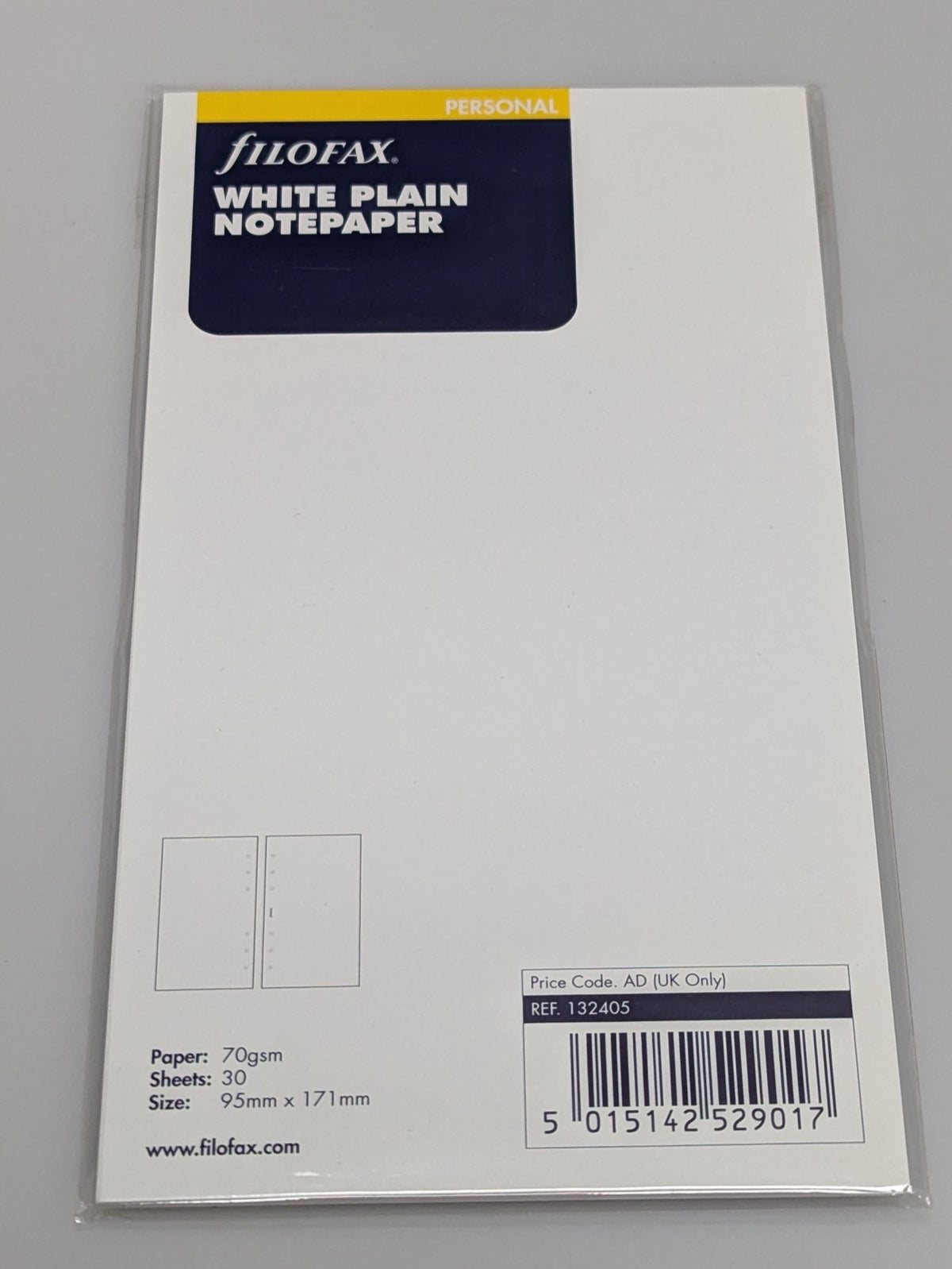Filofax Personal White Plain Notepaper refill #132405