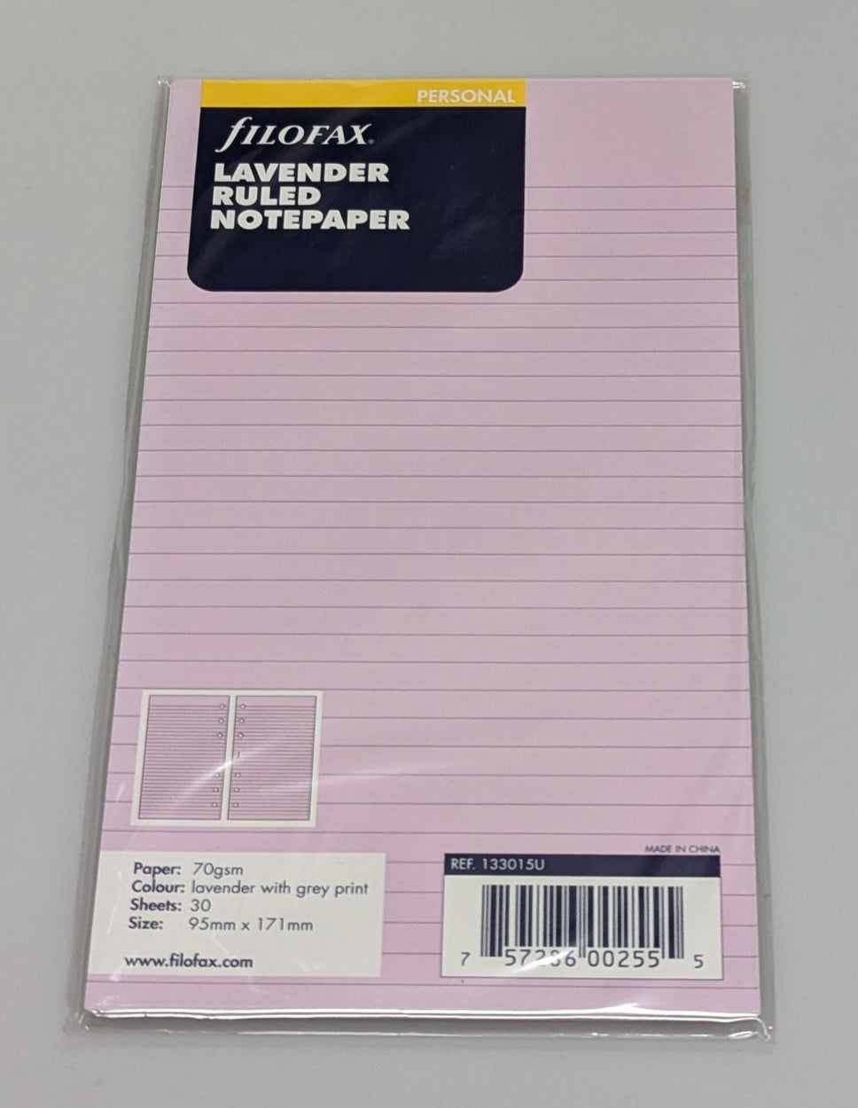 Filofax Personal Lavender Ruled Notepaper Refill #133015