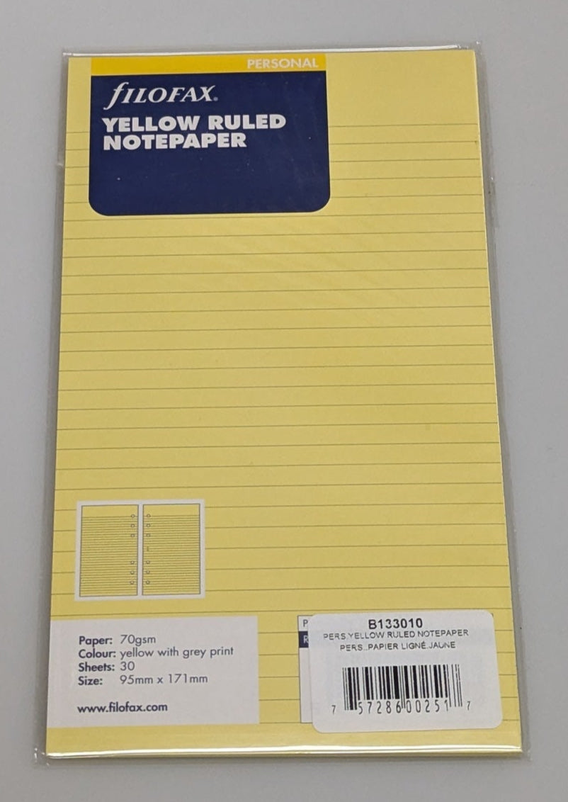 Filofax Personal Yellow Ruled Notepaper Refill #133010
