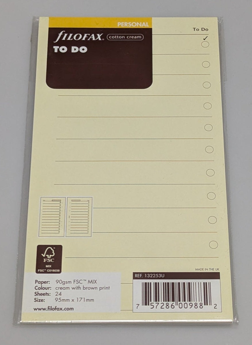 Filofax Personal Cotton Cream To Do Refill #132253