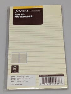 Filofax Personal Cotton Cream Ruled Notepaper Refill #133053