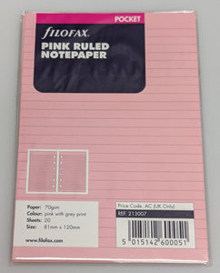 Filofax Pocket Pink Ruled Notepaper refill #213007