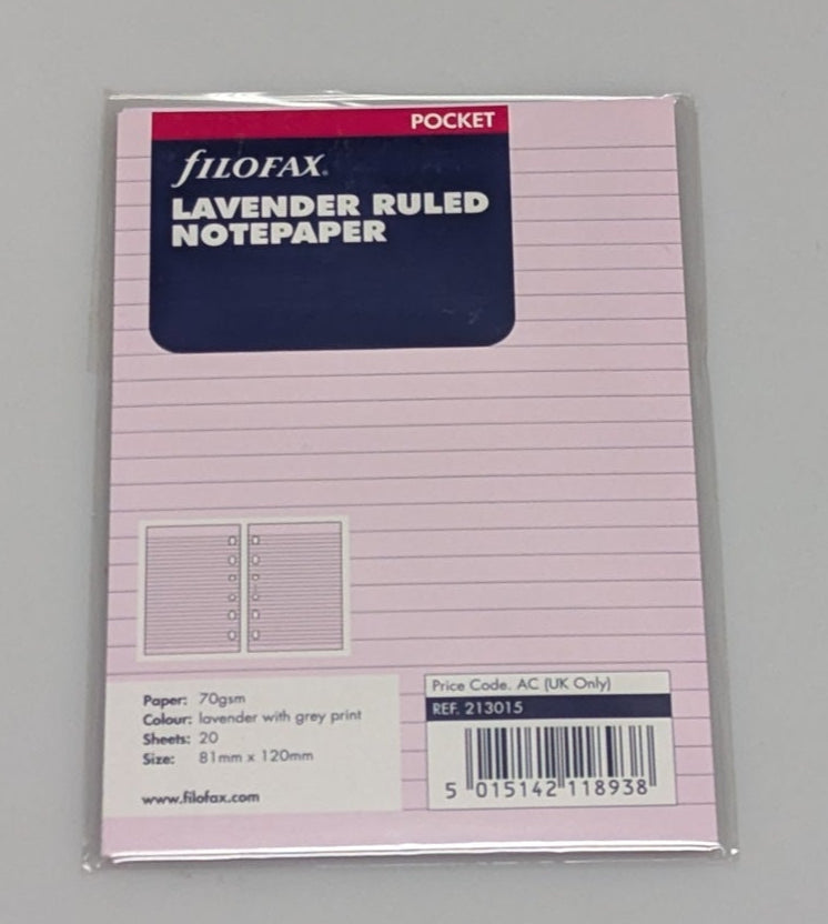 Filofax Pocket Lavender Ruled Notepaper refill #213015