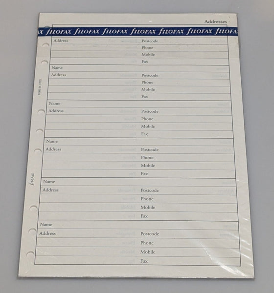 Filofax Deskfax Organizer Addresses - name, address, & telephone #170201